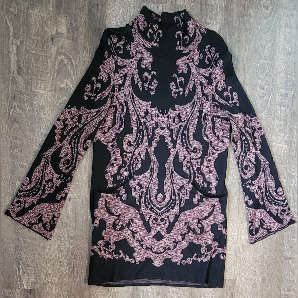 Free People Modern Love Mini Dress Womens M Black & Multi Mock Neck Sweater Dres - Picture 8 of 14